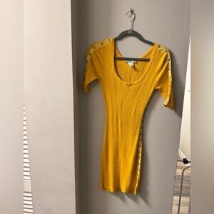 Yellow Midi Dress with Button Detail